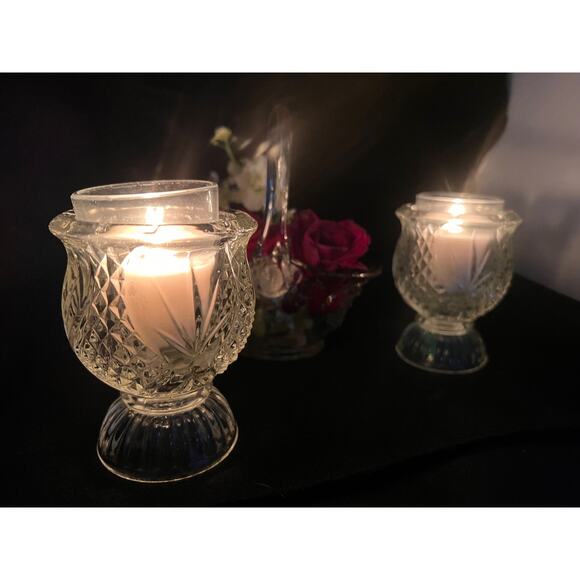 Fostoria Tulip Clear Fire Candle Holders -set of 2 - Picture 4 of 12